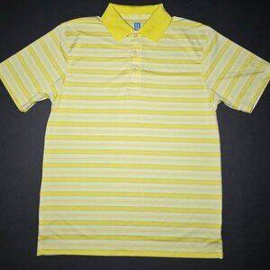 PGA Tour Mens Yellow and White Striped Short Sleeve Polo Size Medium